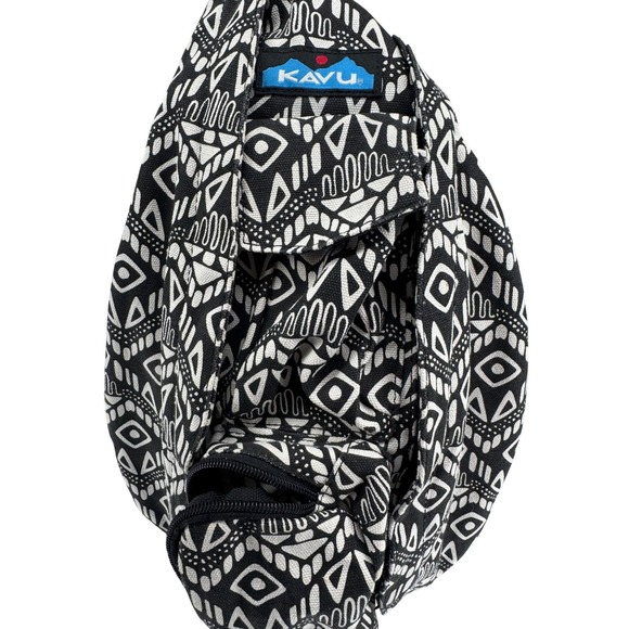 Kavu Handbags - KAVU Rope Bag Black White Geometric Tribal Canvas Sling Crossbody Backpack